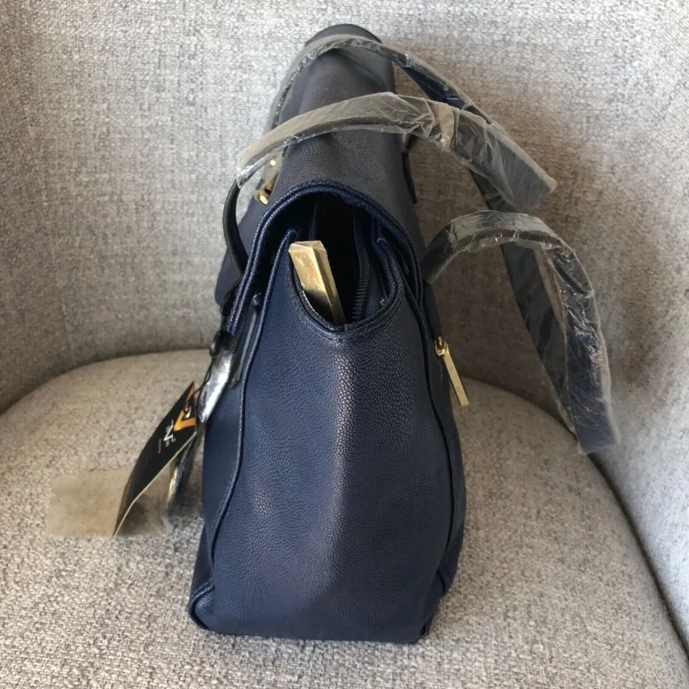 Versace 19v69 Italia Nicoletta Stingray Navy Blue Faux Leather Shoulder Tote Bag